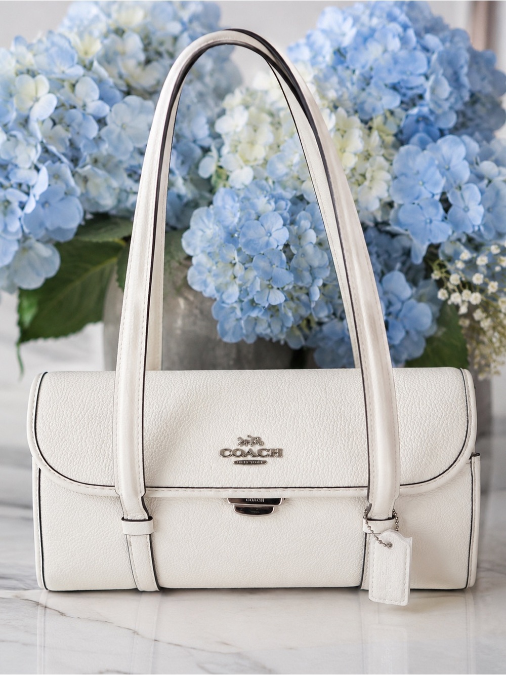 Original Coach chalk withe Leather Shoulder Bag with Silver Hardware